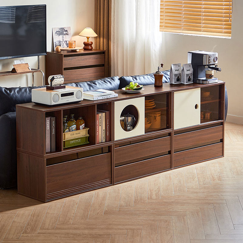 Mario Floor-standing Modular Storage Cabinet Chest Set for Home Walnut