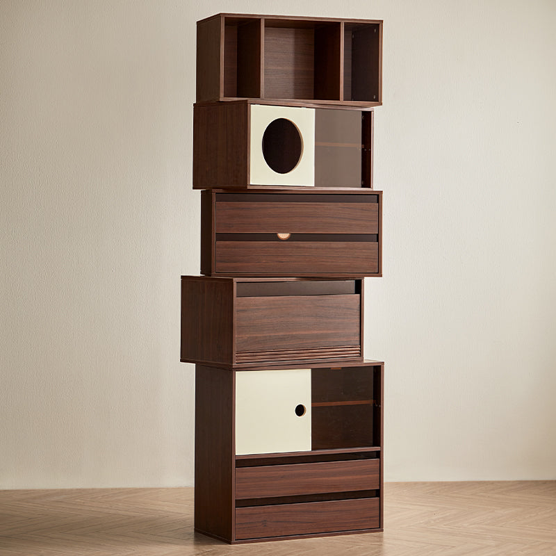 Mario Floor-standing Modular Storage Cabinet Chest Set for Home Walnut