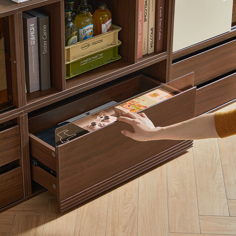 Mario Floor-standing Modular Storage Cabinet Chest Set for Home Walnut