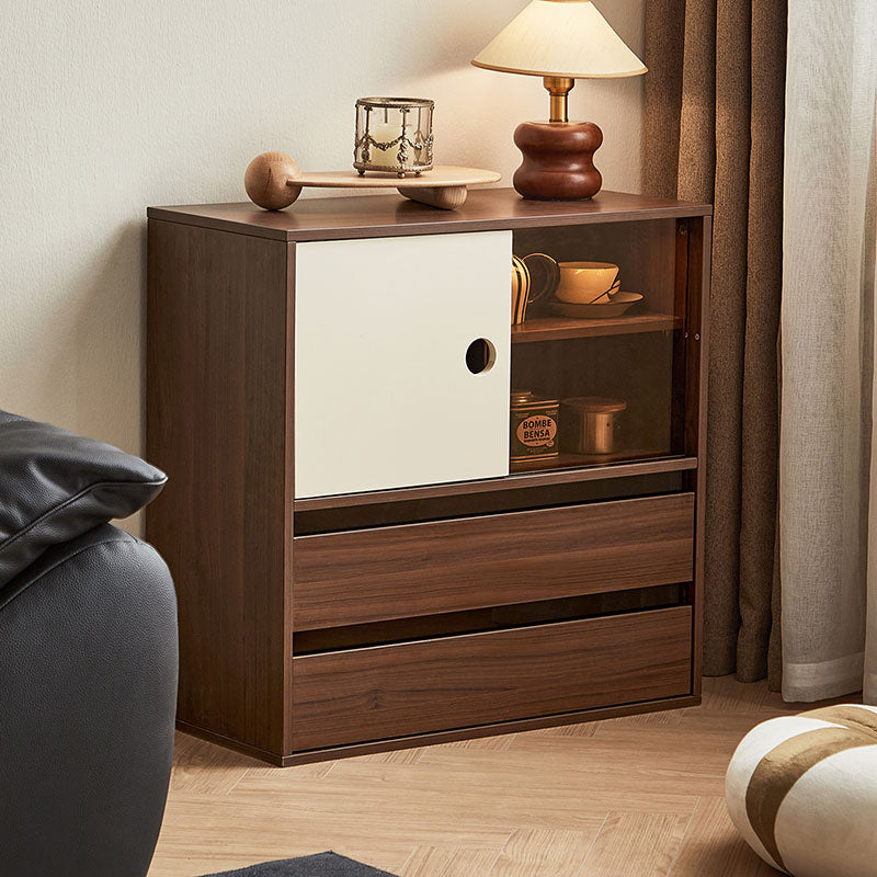 Mario Floor-standing Modular Storage Cabinet Chest Set for Home Walnut