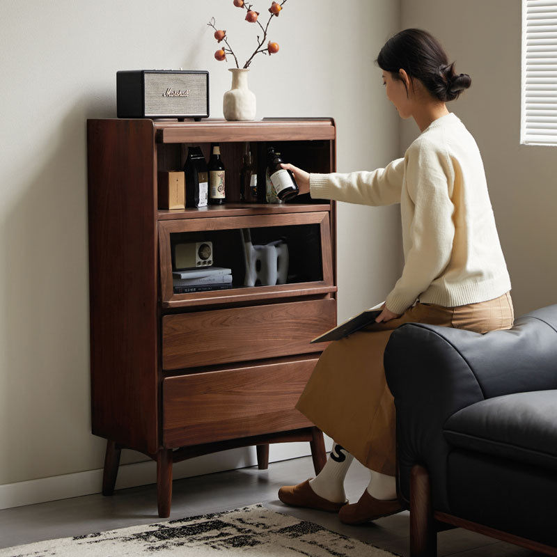 Hector 70cm FAS-Graded Solid Black Walnut Wood Flip-door Bookcase Display Shelf/Storage Cabinet