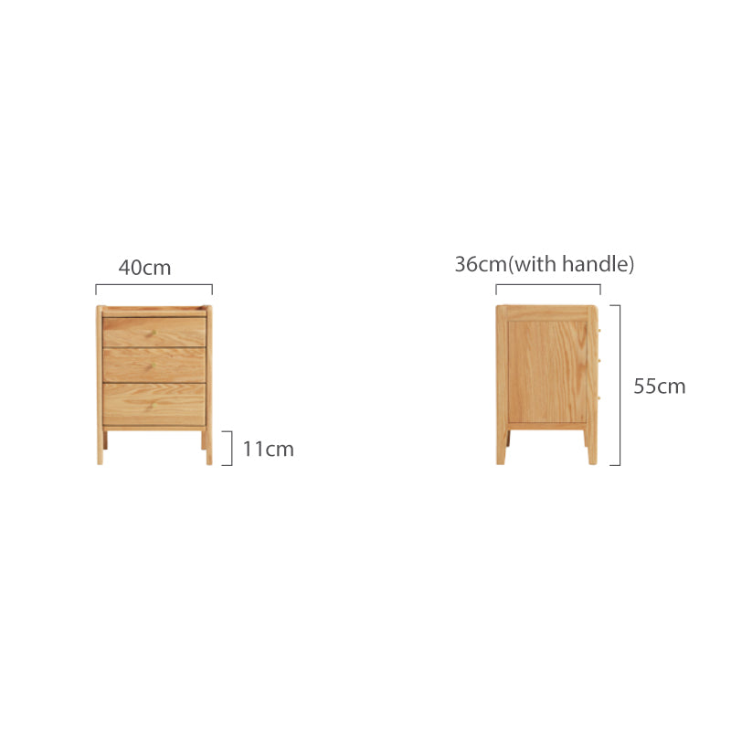 Harlan 40cm FAS-Graded Solid American Oak Wood 3-drawer Side Table/Bedside Table For Bedroom