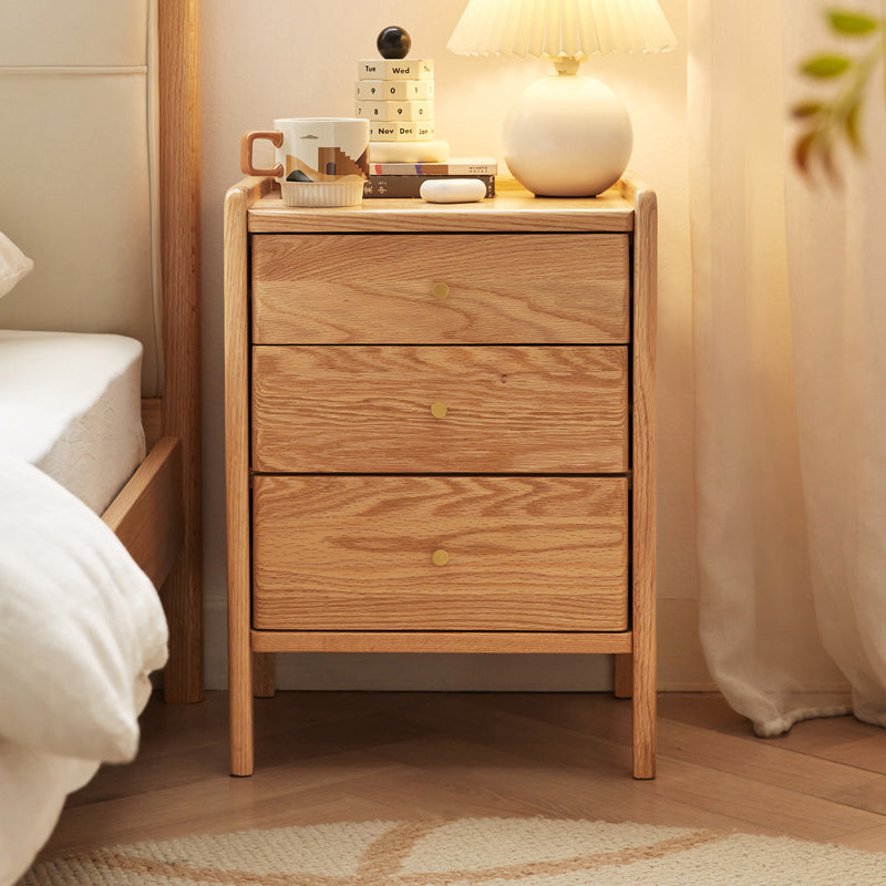 Harlan 40cm FAS-Graded Solid American Oak Wood 3-drawer Side Table/Bedside Table For Bedroom