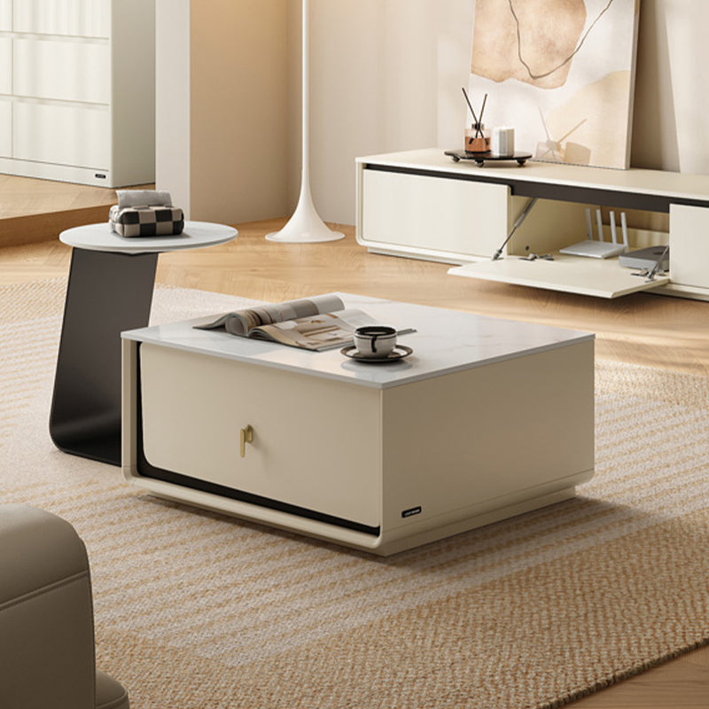 Preston Classic Design Square Coffee Table With Drawer/Side Table Set