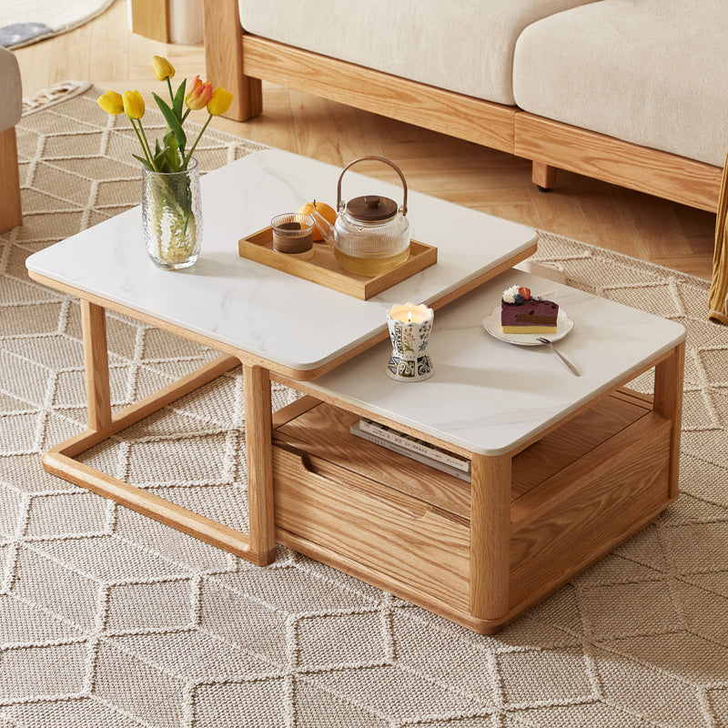 Alana FAS-Graded Solid Oak Wood Coffee Table/Side Table Set With Ceramic Tabletop