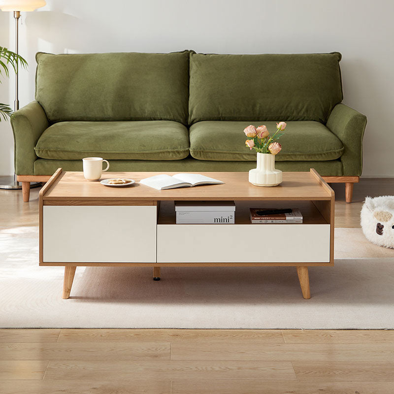 1.2m Coffee Table Solid Wood Feet For Home Natural Wood & White Color