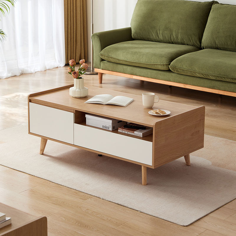 1.2m Coffee Table Solid Wood Feet For Home Natural Wood & White Color