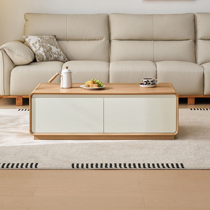 Hermoine 113cm Classic Design Coffee Table With Drawer White & Natural Wood