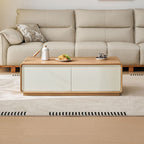 Hermoine 113cm Classic Design Coffee Table With Drawer White & Natural Wood