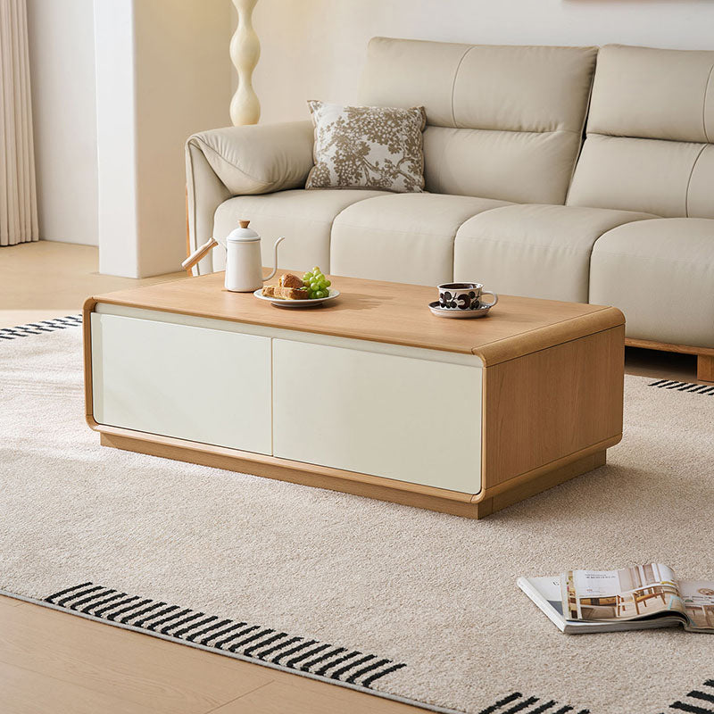 Hermoine 113cm Classic Design Coffee Table With Drawer White & Natural Wood