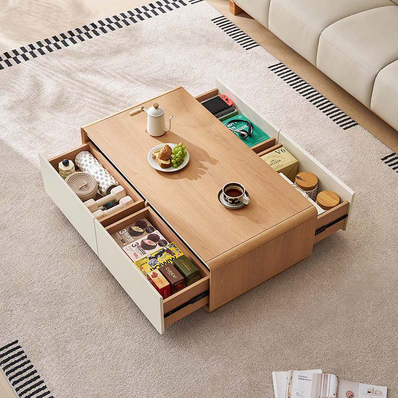 Hermoine 113cm Classic Design Coffee Table With Drawer White & Natural Wood
