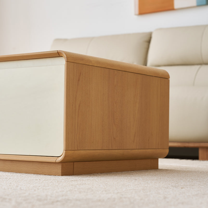 Hermoine 113cm Classic Design Coffee Table With Drawer White & Natural Wood