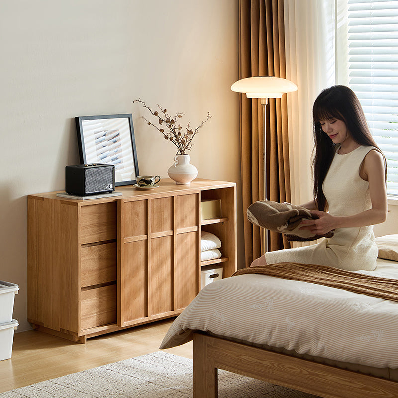 1.2m Rubberwood Multi-Drawer Bedside Storage Cabinet for Home