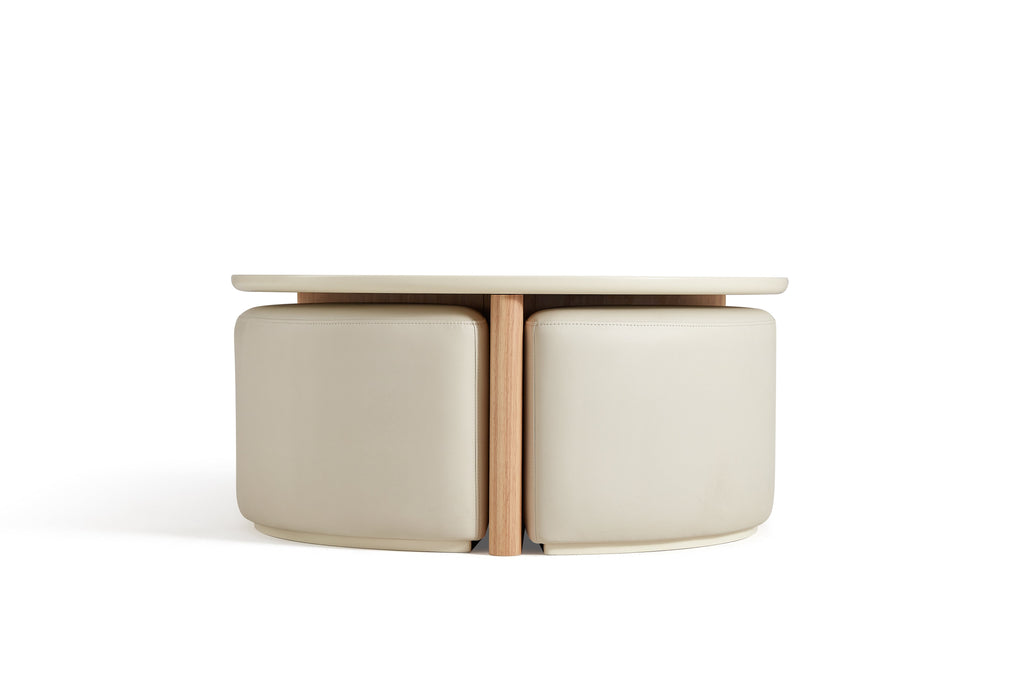 Eryka Ceramic Top Coffee Table With 3 Stools/Wood Base/Tea Table with Seats