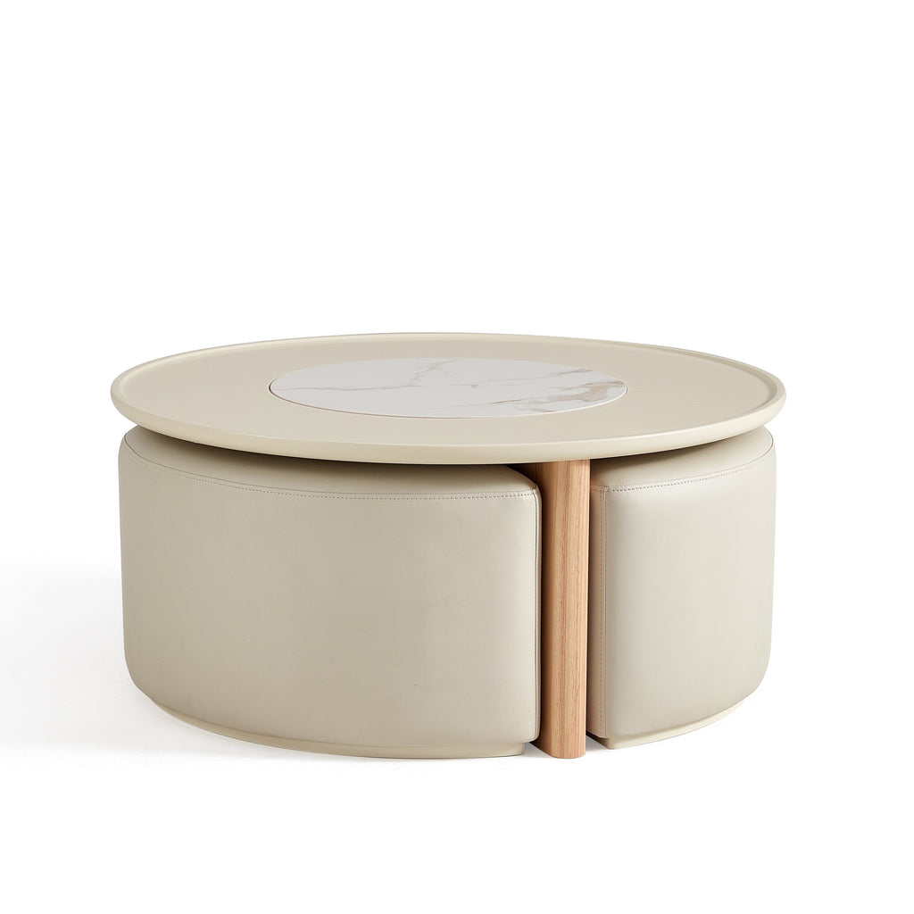 Eryka Ceramic Top Coffee Table With 3 Stools/Wood Base/Tea Table with Seats