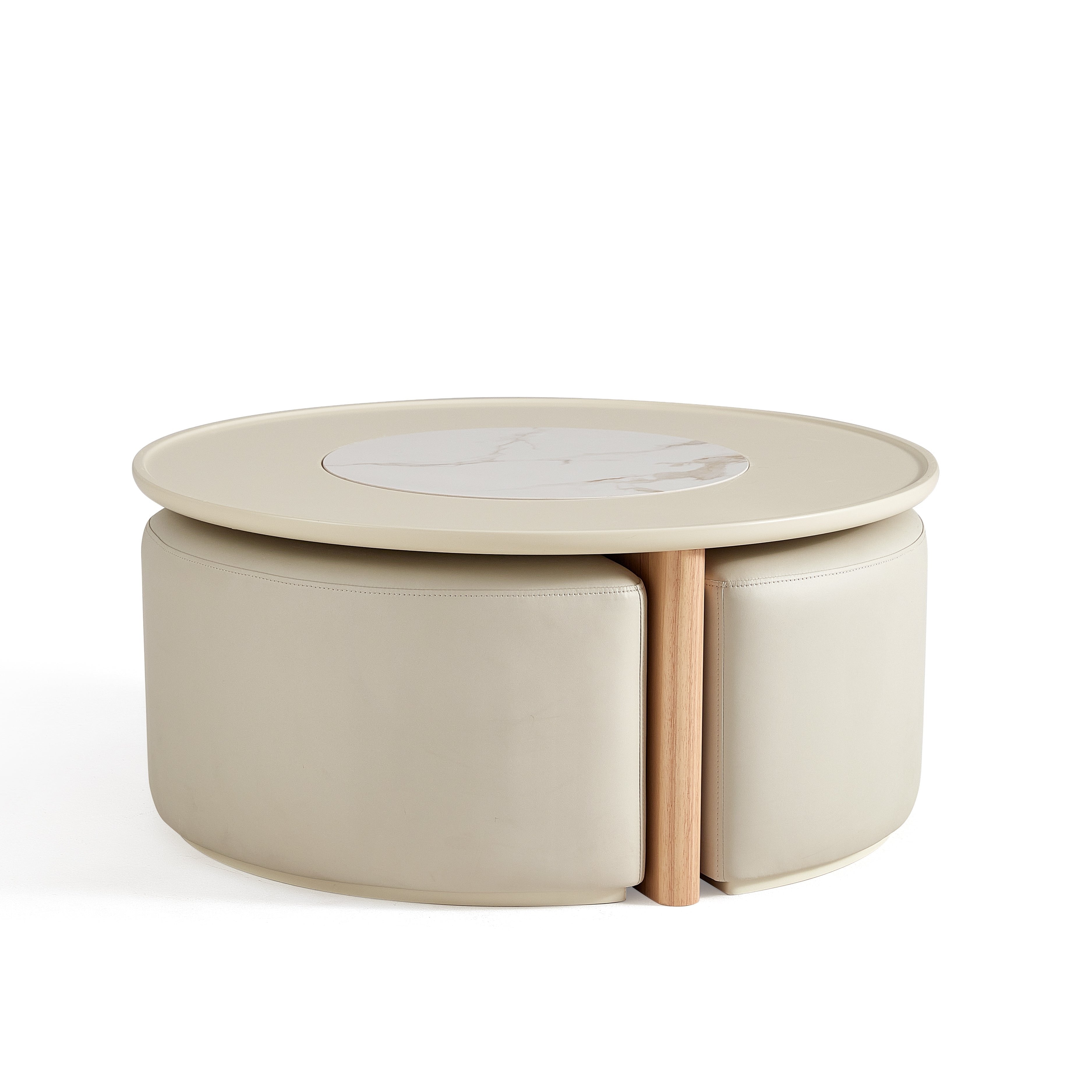 Eryka Ceramic Top Coffee Table With 3 Stools/Wood Base/Tea Table with Seats