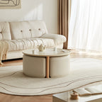 Eryka Ceramic Top Coffee Table With 3 Stools/Wood Base/Tea Table with Seats