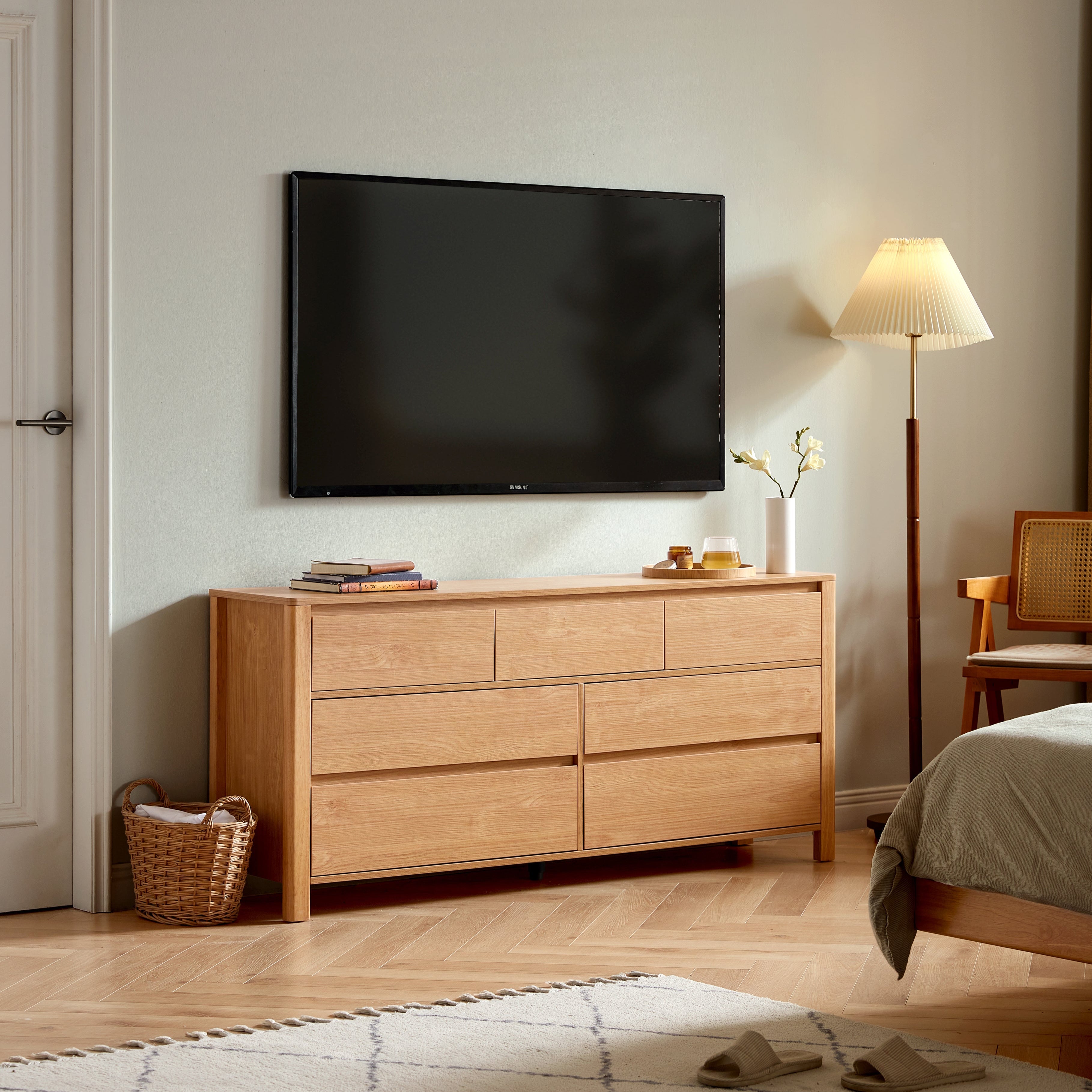 Nordic Style Wood Bedroom Dresser/Tall TV Stand/Cabinet/Bedroom Tallboy/150cm