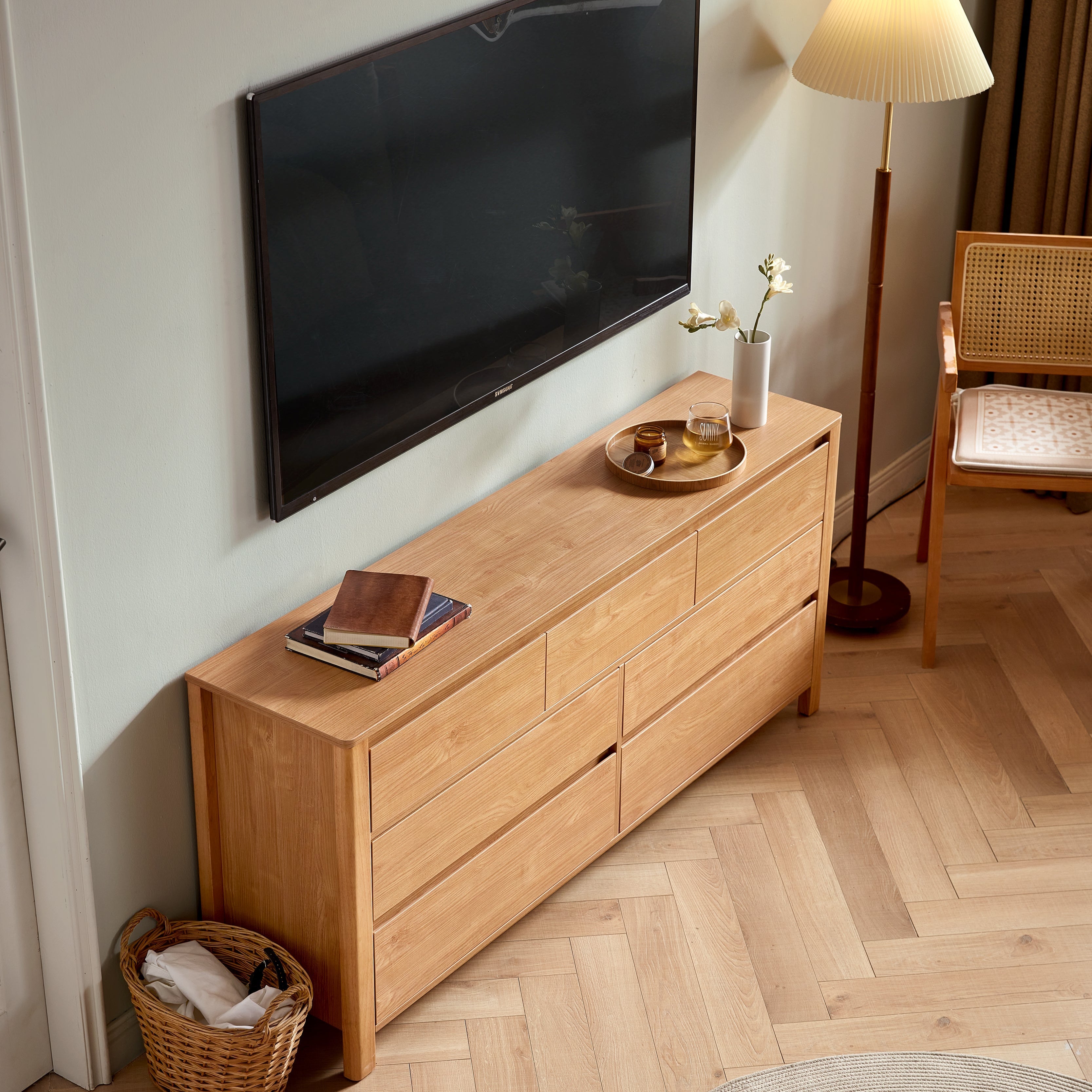 Nordic Style Wood Bedroom Dresser/Tall TV Stand/Cabinet/Bedroom Tallboy/150cm