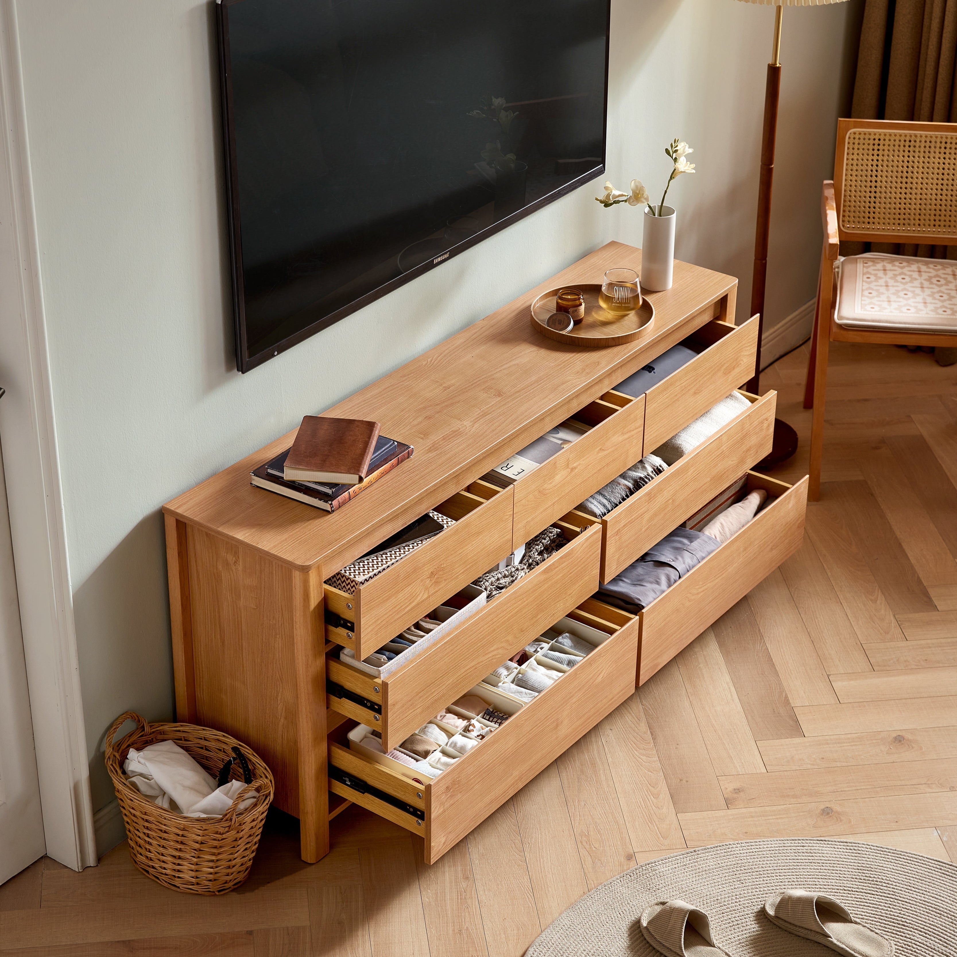 Nordic Style Wood Bedroom Dresser/Tall TV Stand/Cabinet/Bedroom Tallboy/150cm