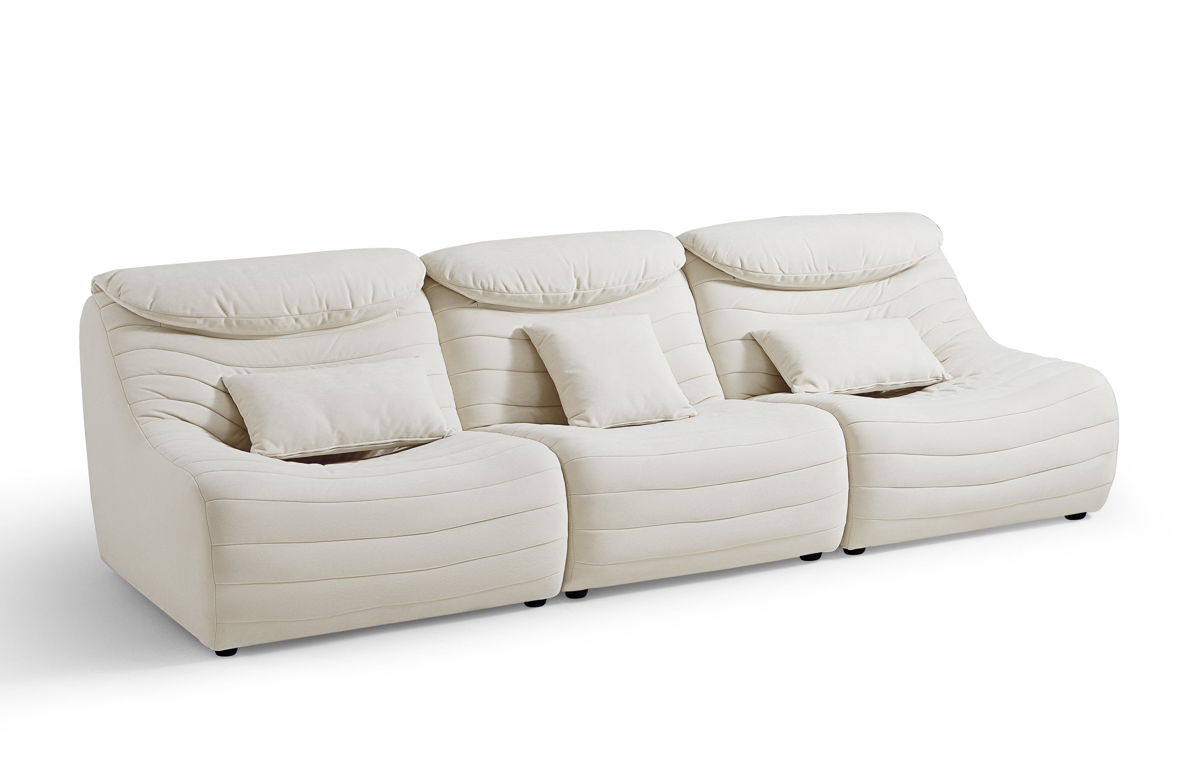 Inniss Cream White Single Seat Sofa Tech velvet Upholstered with Headrest/Floor Sofa