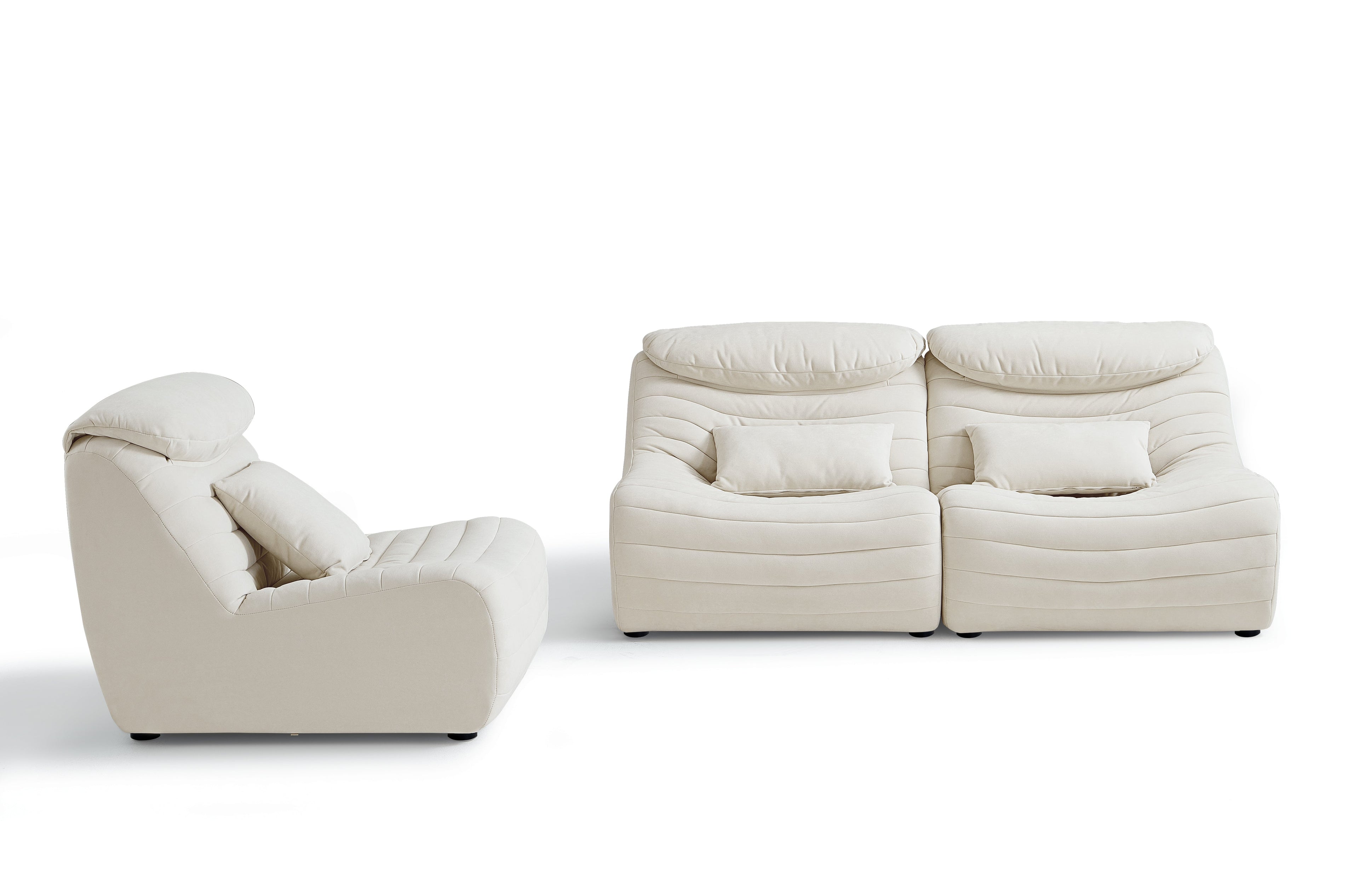 Inniss Cream White Single Seat Sofa Tech velvet Upholstered with Headrest/Floor Sofa