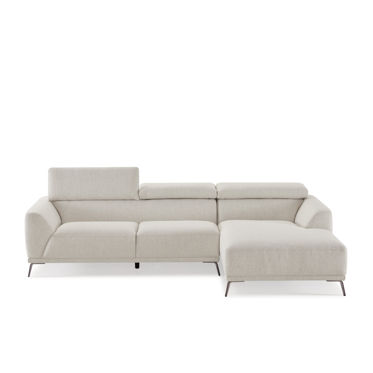 Ares L-Shape Three Seater Sofa Linen upholstery/ Seashell White/Steel legs