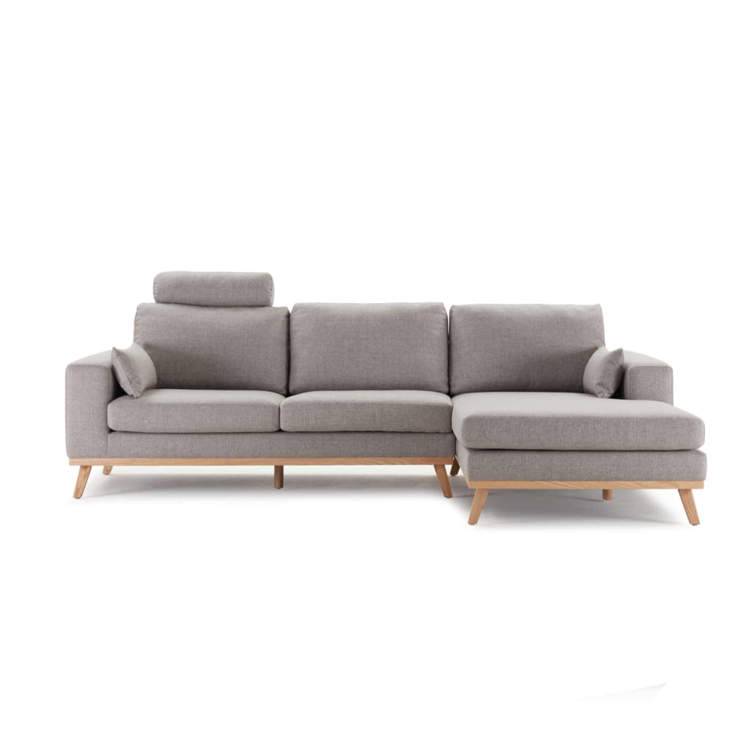 Hofni L Shape Three Seater Sofa/Linen Upholstery/Plywood Frame/Wood Legs/280cm