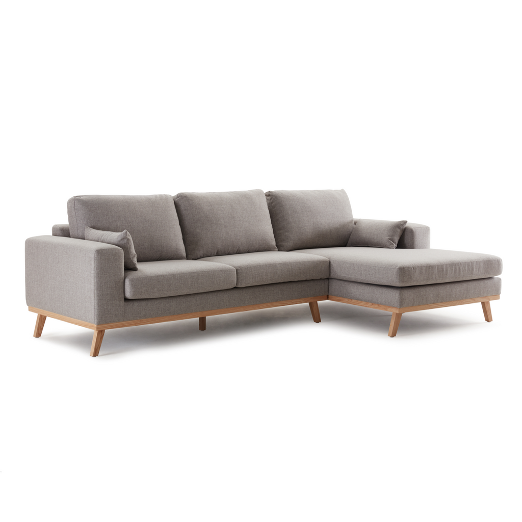 Hofni L Shape Three Seater Sofa/Linen Upholstery/Plywood Frame/Wood Legs/280cm