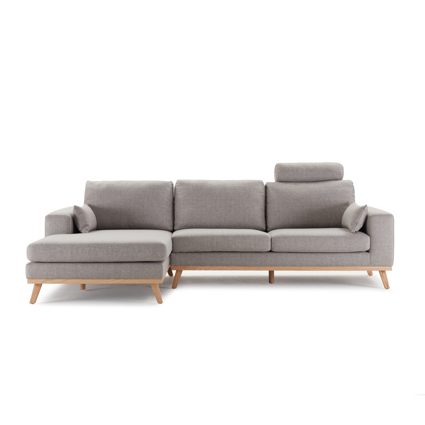 Hofni L Shape Three Seater Sofa/Linen Upholstery/Plywood Frame/Wood Legs/280cm