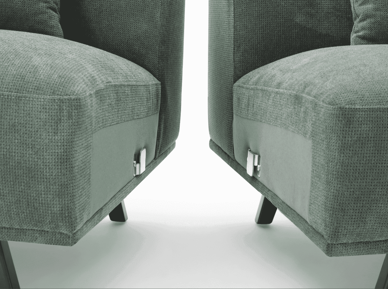 Green Fabric Upholstery L-Shape Four Seater Sofa/Plywood Frame/Wood Legs/Chaise