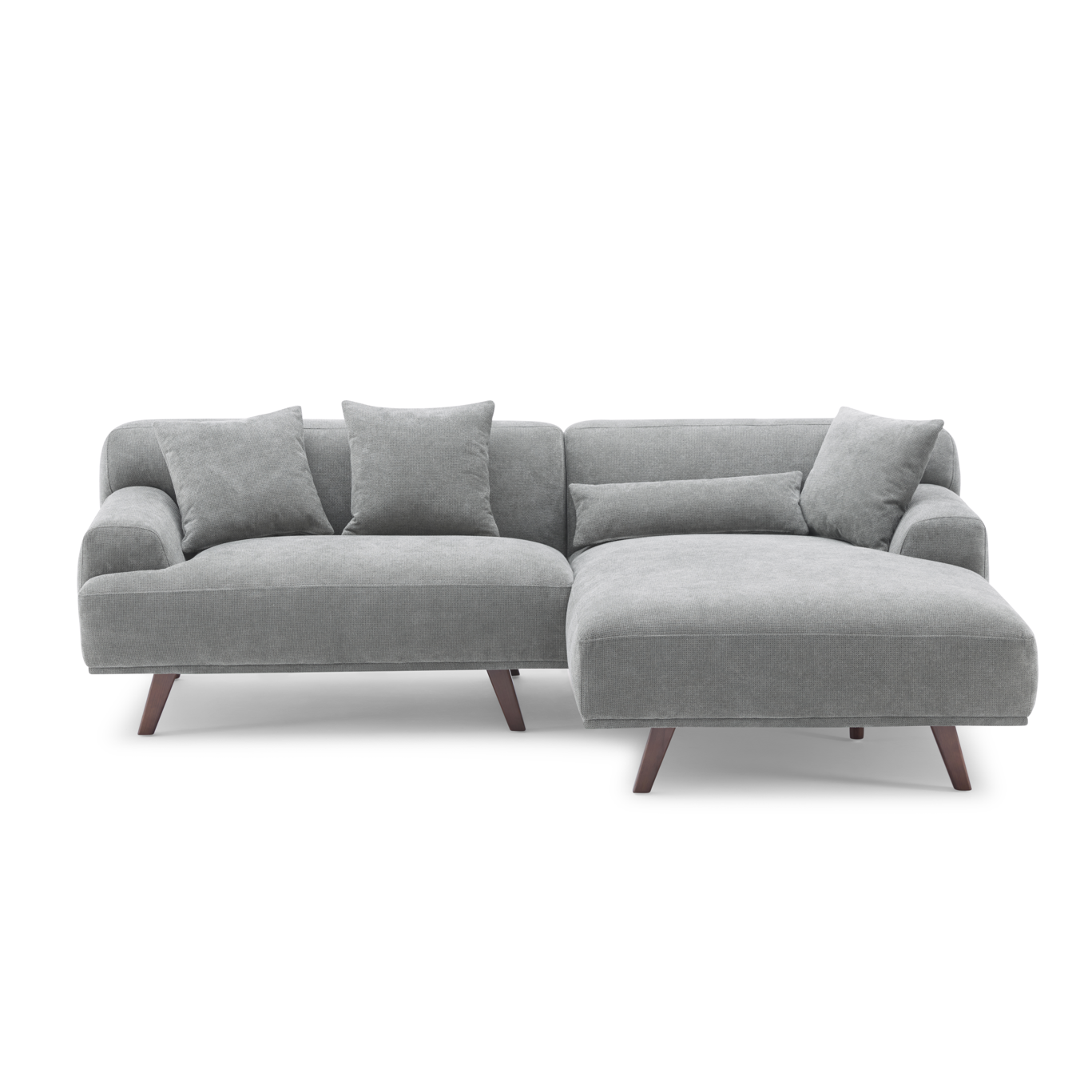 MAX Grey Fabric Upholstery L-Shape Three Seater Sofa/Plywood Frame/Wood Legs/Chaise