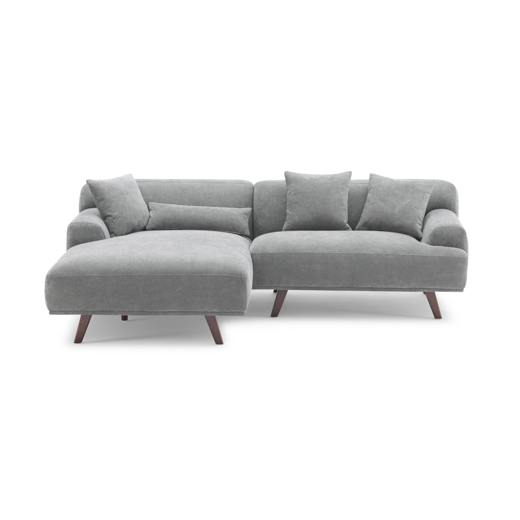 MAX Grey Fabric Upholstery L-Shape Three Seater Sofa/Plywood Frame/Wood Legs/Chaise