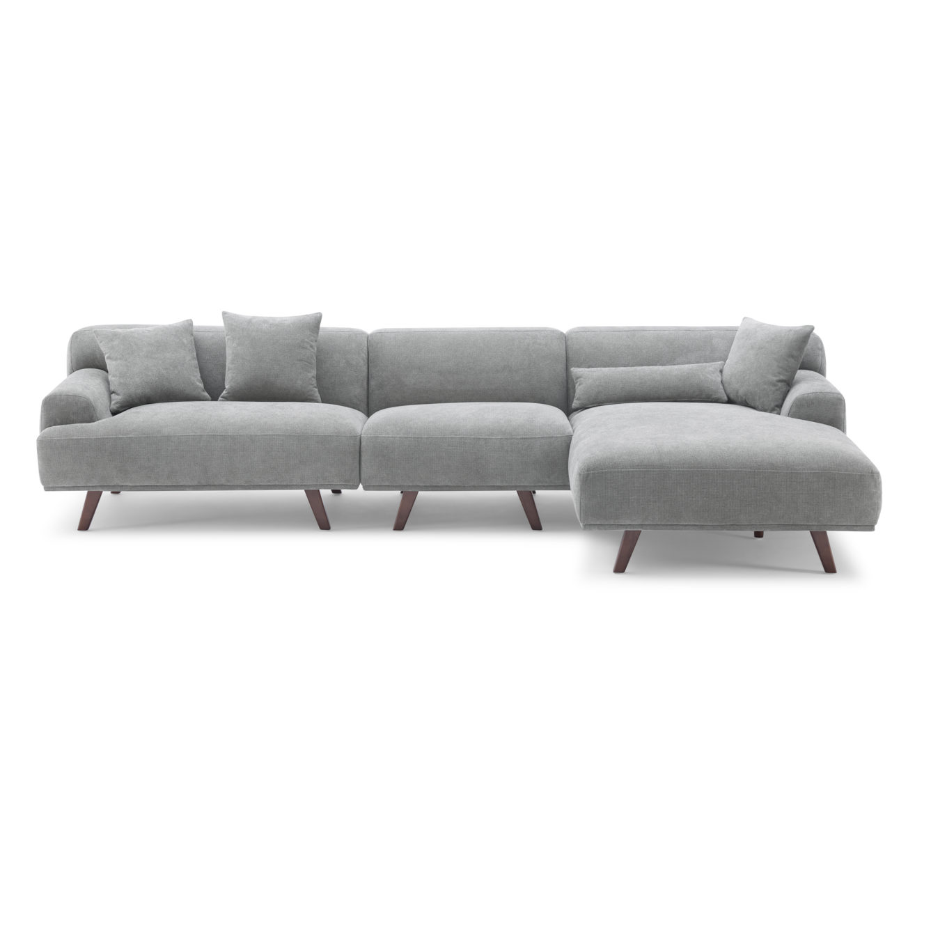 MAX Grey Fabric Upholstery L-Shape Four Seater Sofa/Plywood Frame/Wood Legs/Chaise