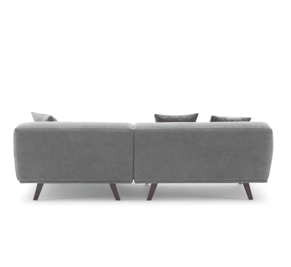 MAX Grey Fabric Upholstery L-Shape Three Seater Sofa/Plywood Frame/Wood Legs/Chaise