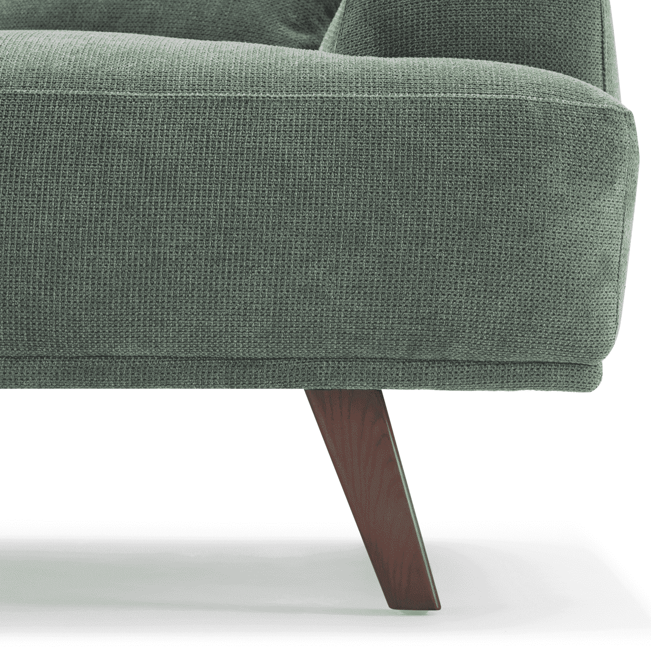 Green Fabric Upholstery L-Shape Four Seater Sofa/Plywood Frame/Wood Legs/Chaise