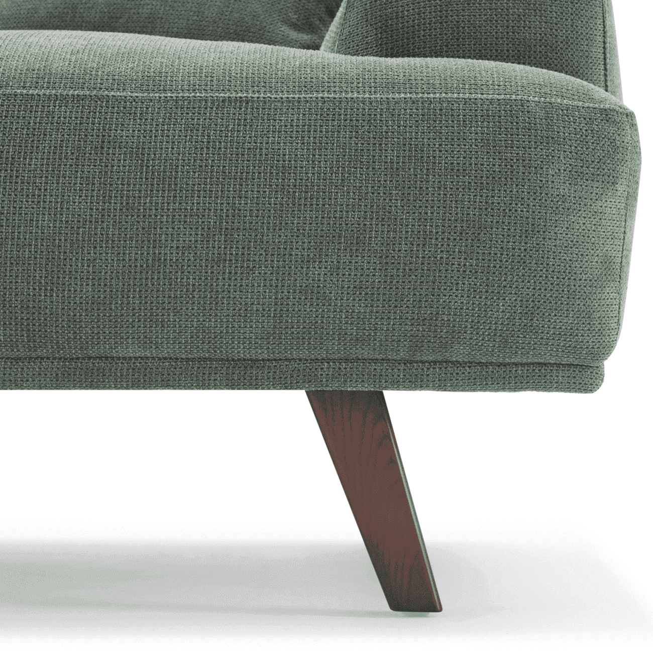 Green Fabric Upholstery L-Shape Three Seater Sofa/Plywood Frame/Wood Legs/Chaise