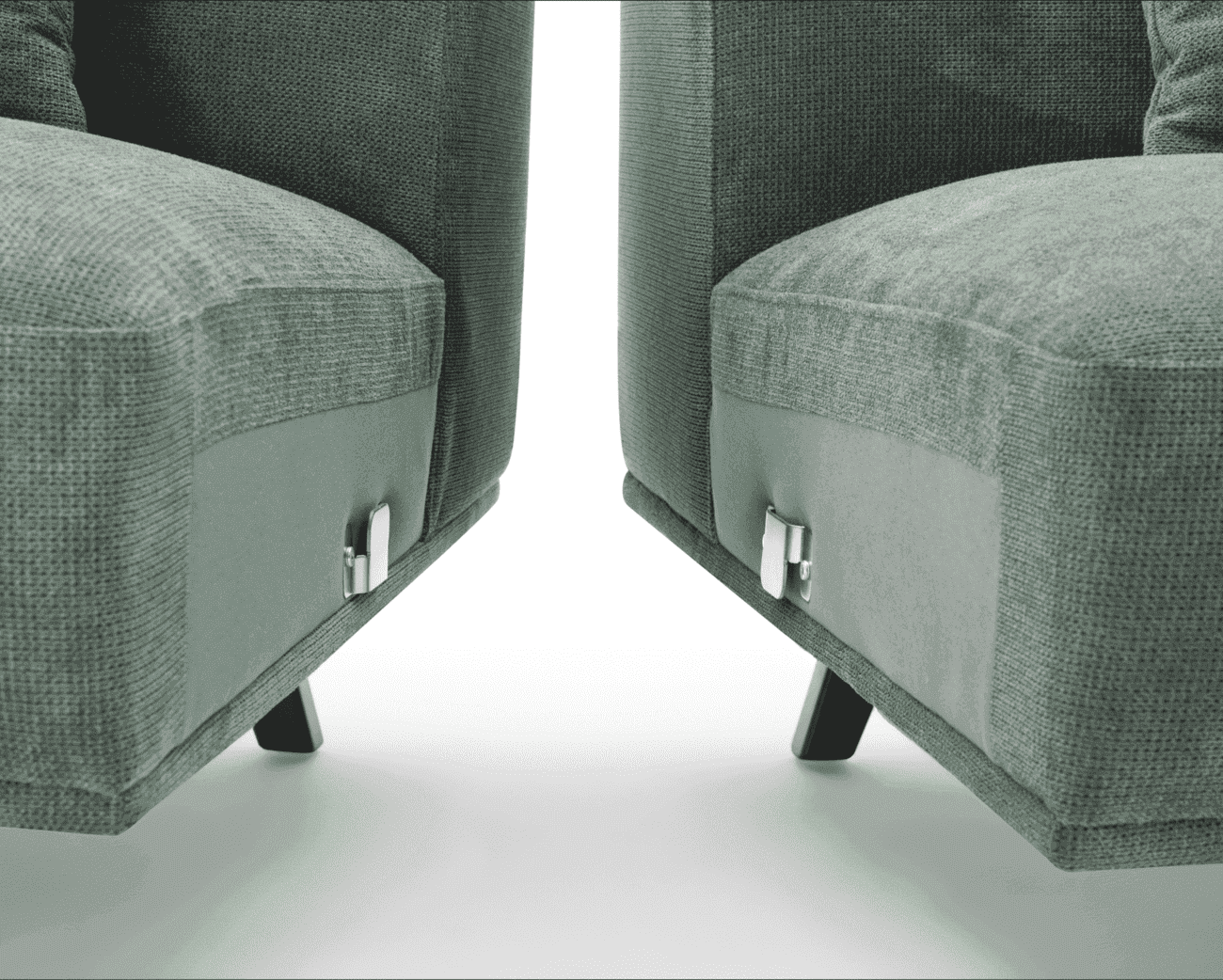 Green Fabric Upholstery L-Shape Three Seater Sofa/Plywood Frame/Wood Legs/Chaise