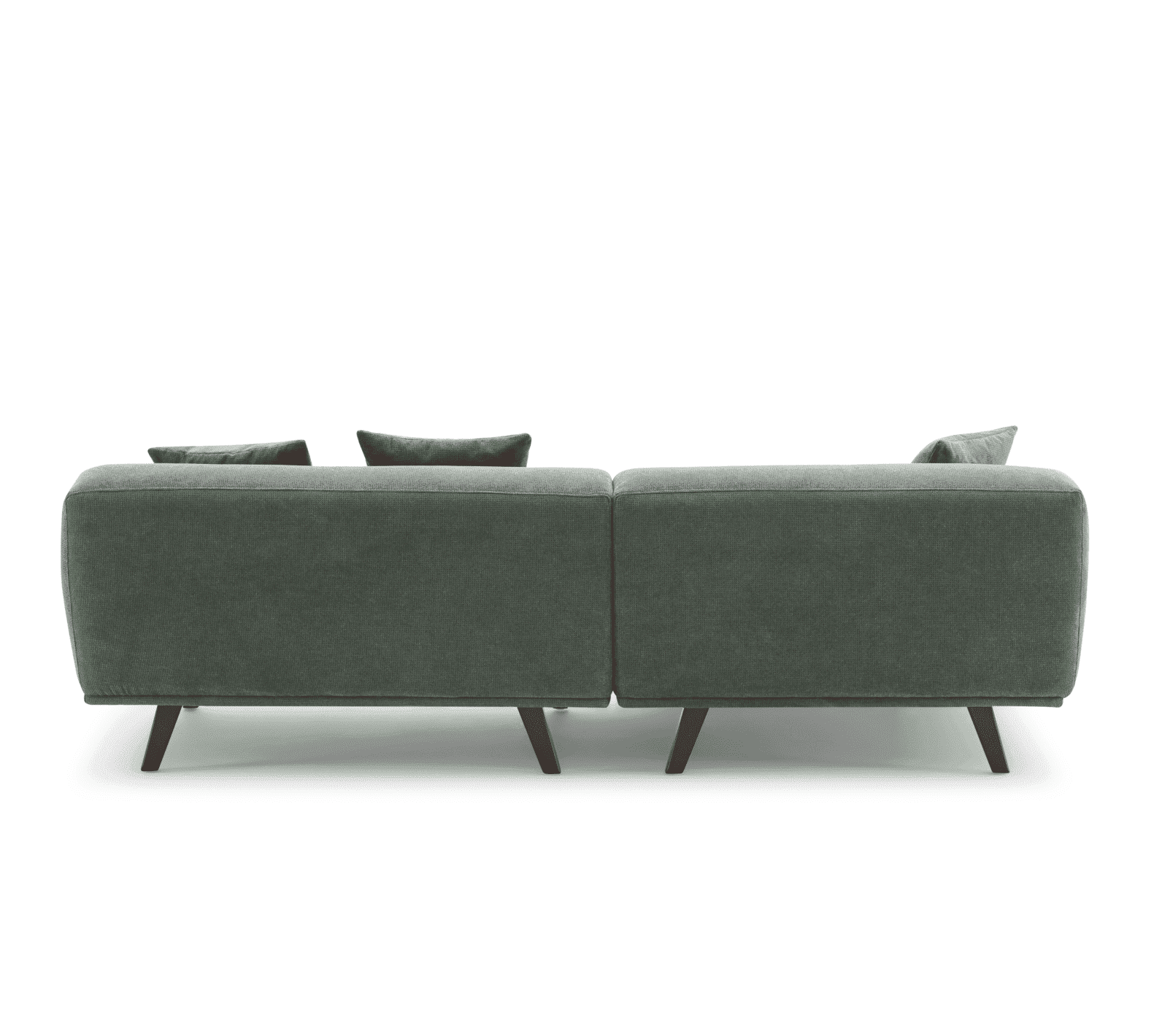 Green Fabric Upholstery L-Shape Three Seater Sofa/Plywood Frame/Wood Legs/Chaise