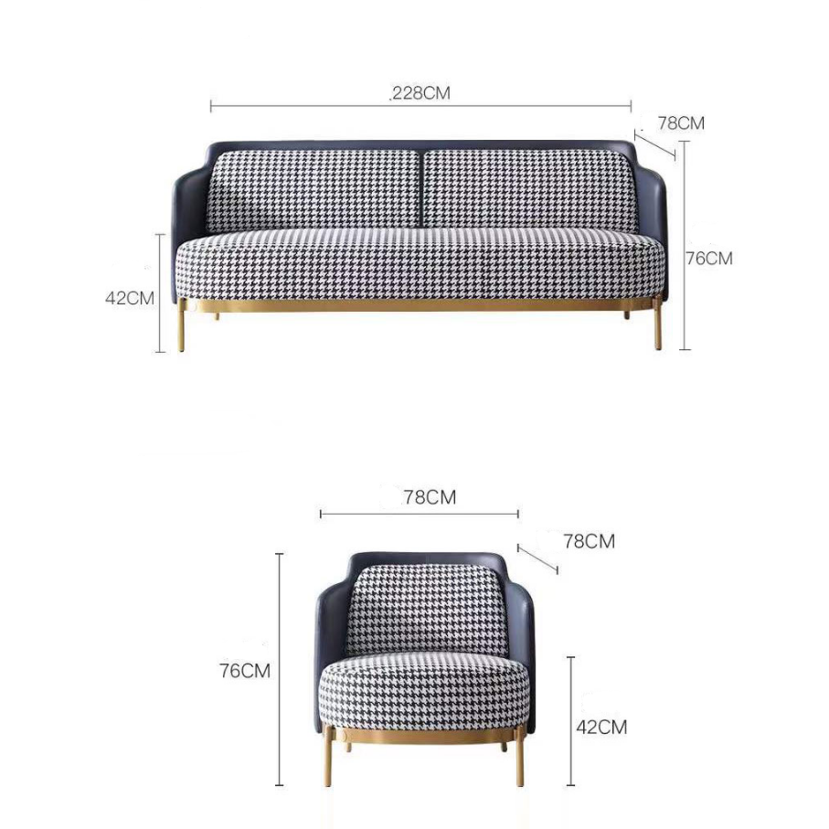 Grid Sofa/Armchair/Single Sofa/Houndstooth pattern/Brass Steel Legs