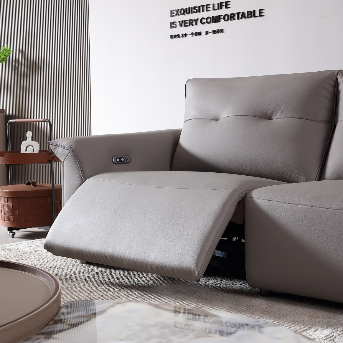 Vilano Electric Lift Recliner/Grey Leather Sofa/Chaise