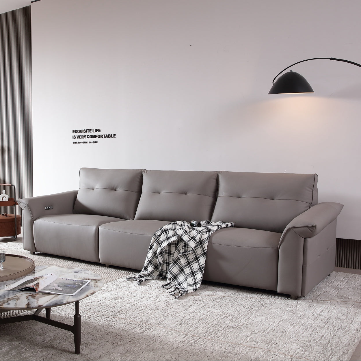 Vilano Electric Lift Recliner/Grey Leather Sofa/Chaise