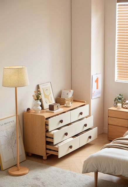 Ayya Minimalist Bear Ear Bedside Storage Kids' Dresser in Natural Wood Color