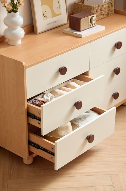 Ayya Minimalist Bear Ear Bedside Storage Kids' Dresser in Natural Wood Color