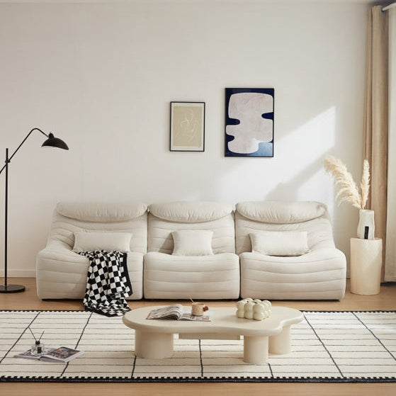 Inniss Cream White Single Seat Sofa Tech velvet Upholstered with Headrest/Floor Sofa