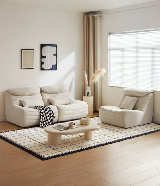 Inniss Cream White Single Seat Sofa Tech velvet Upholstered with Headrest/Floor Sofa