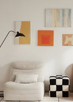 Inniss Cream White Single Seat Sofa Tech velvet Upholstered with Headrest/Floor Sofa