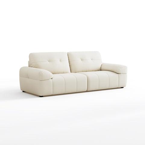 Cream White Tech Leather Upholstery Three Seater Sofa/Detachable Cushions/Floor Couch/240CM