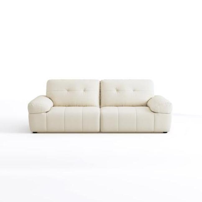 Cream White Tech Leather Upholstery Three Seater Sofa/Detachable Cushions/Floor Couch/240CM