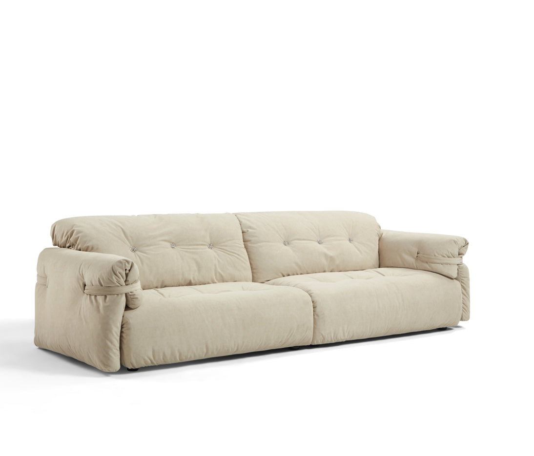 Drinel Sand Velvety Fabric Upholstered Down and Plush Cotton Stuffed Sofa/Ottoman